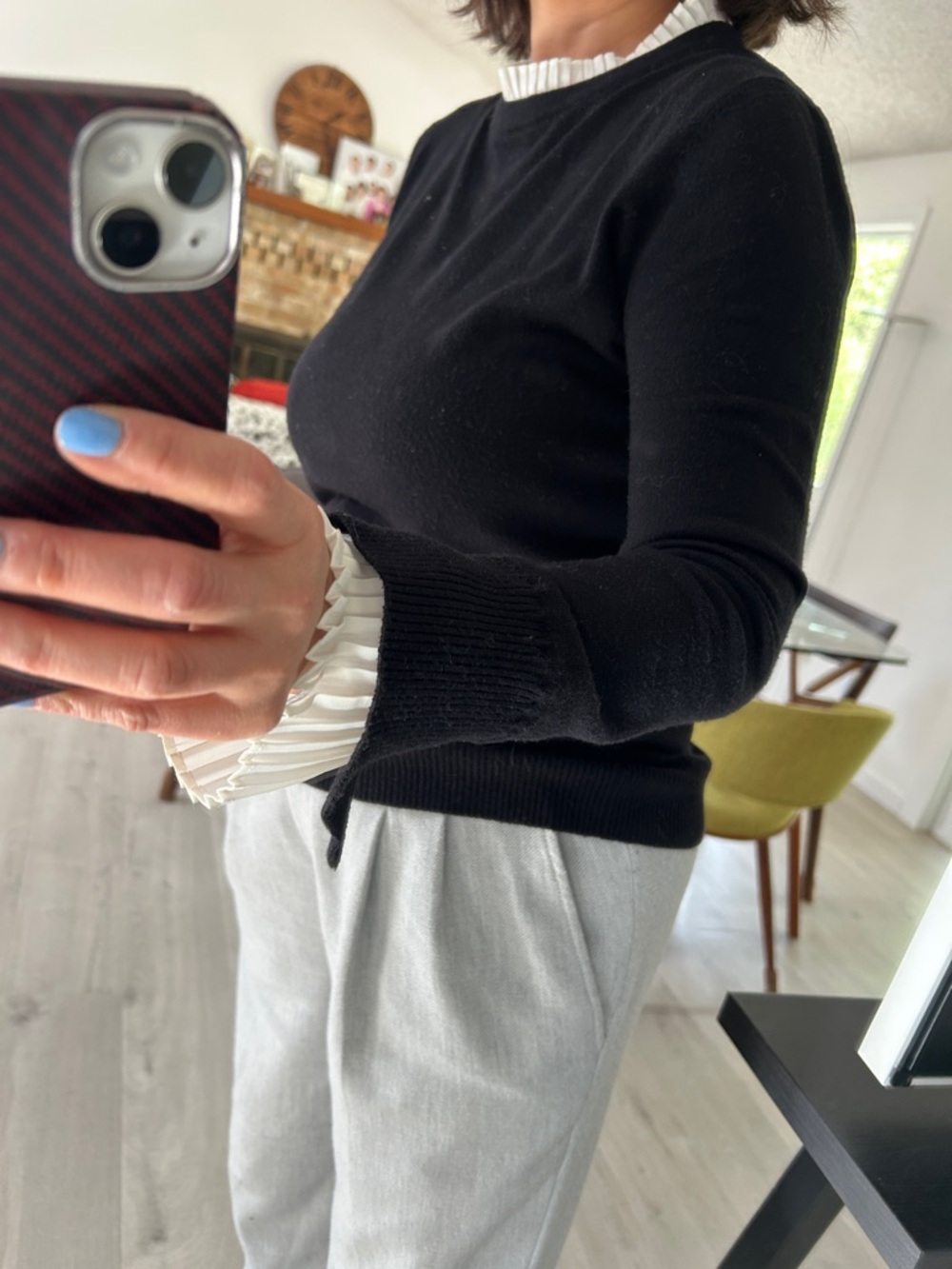 Milano Black Top with White Ruffled Collar